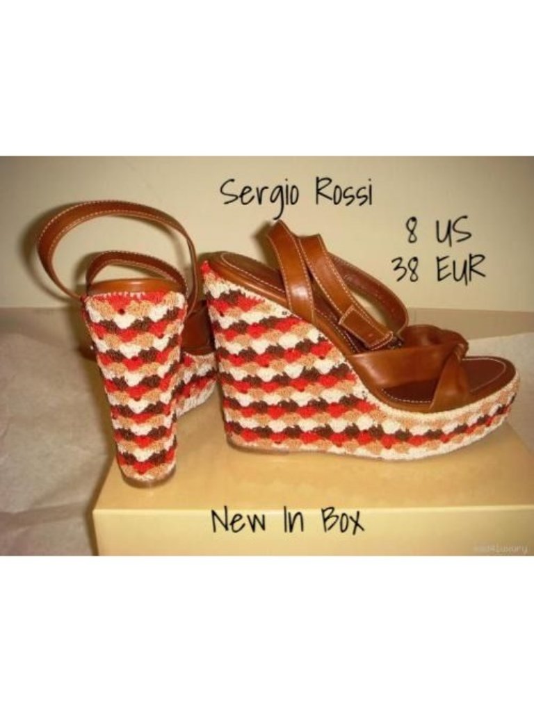 Sergio Rossi Crochet Platform Wedges Heels Shoes 38 Eur 8 Us New In Box